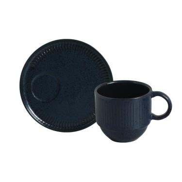 Imagem de Conjunto com 6 Xícaras de Chá Empilhável com 6 Pires Linhas Night Blue 230ml