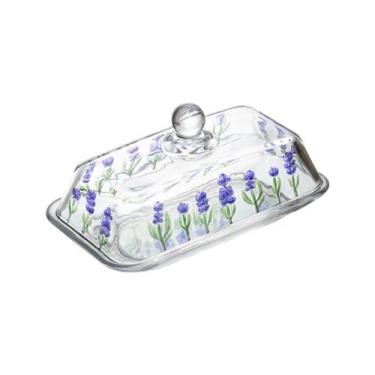 Imagem de Porta Manteiga Cristal Ecológico Decoração Lavanda 18cm Alta Qualidade