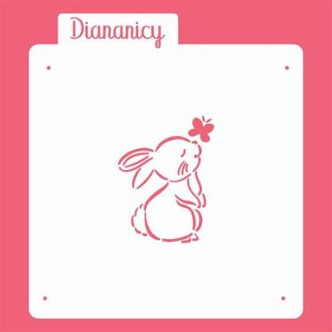 Imagem de Estêncil Diananicy Nº 100 - Stencil Coelho com Borboleta para Decoraçã