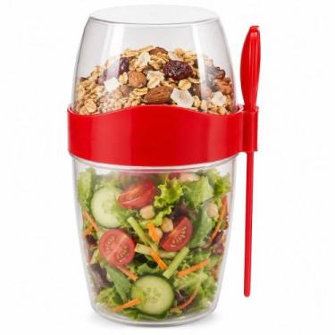 Imagem de Pote para salada duplo com molheira talher reutilizavel lancheira fitn
