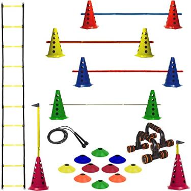 Imagem de Escada + 10 Cones C/Barreiras + 10 Pratos + Corda + Flexão