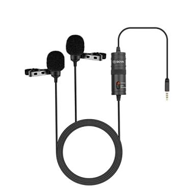 Imagem de BY-M1DM microfone de lapela duplo omnidirecional lapela microfone condensador com plugue de 3,5 mm para câmera DSLR filmadora smartphone PC