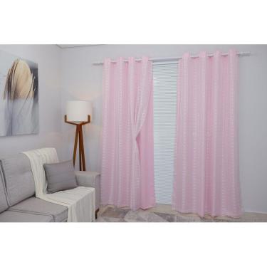 Imagem de Cortina Oxford Rosa-Bebê Com Voil Xadrez Sala/Quarto 300X250