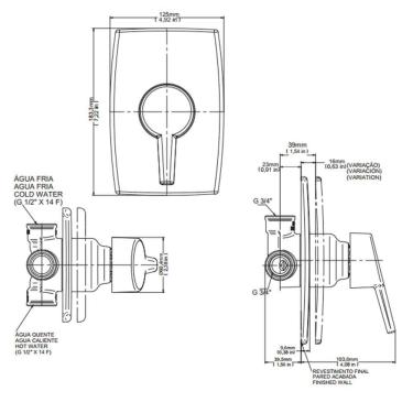 Imagem de Acabamento Monocomando para Chuveiro Alta/Baixa Pressão Alta Vazão Docol Nexus 3/4 