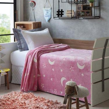 Imagem de Manta Brilha no Escuro Estrelas Solteiro Rosa Mescla Jolitex