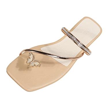 Imagem de Sandálias para mulheres elegantes de verão femininas chinelos rasos conjunto de borboleta sandálias de dedo do pé conjunto meninas sandálias de alça plana casual, Dourado, 8