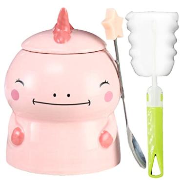 Imagem de Caneca de dinossauro com colher, caneca 3D rosa, copo de leite para pesca de gato, copo de café de cerâmica, para casa (pinça rosa de dinossauro, 450 ml)