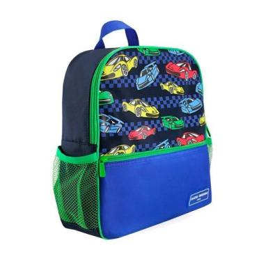 MOCHILA INFANTIL MASCULINA 16 CARROS AZUL - Seanite