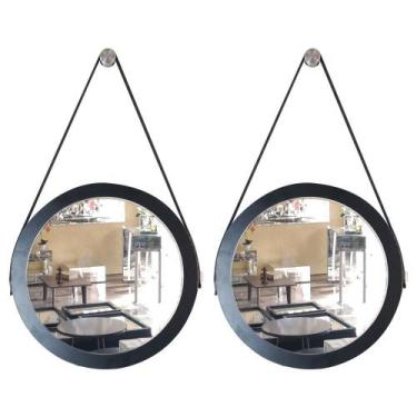 Imagem de Kit 2 Espelhos Adnet Redondo Com Alça De Couro Banheiro Para Sala Para