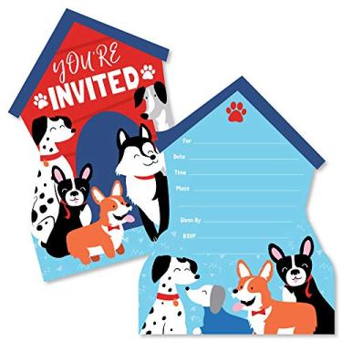 Imagem de Pawty Like a Puppy – Convites de preenchimento em forma – Cartões de convite para chá de bebê ou festa de aniversário com envelopes – Conjunto de 12