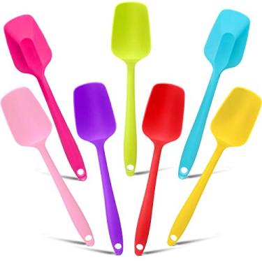 Imagem de 7 espátulas de silicone antiaderentes, espátulas de cozinha resistentes ao calor, raspadores flexíveis, espátulas de cozimento multicoloridas para cozinhar, misturar, assar