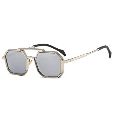Imagem de Óculos de sol quadrados retrô femininos homens punk polígono moda óculos de metal transparente espelho tons óculos uv400, mercúrio prateado, tamanho único