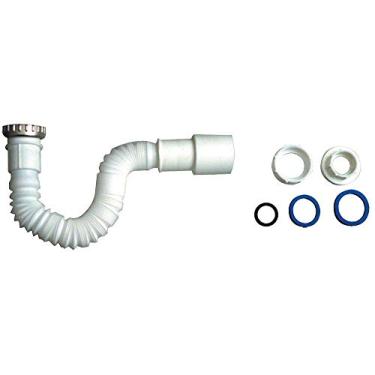 Imagem de Sifão para lavatórios inteligente de PVC com anel metálico branco Wog