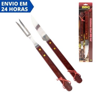 Imagem de Kit Churrasco Garfo e Faca Cabo de Madeira BBQ