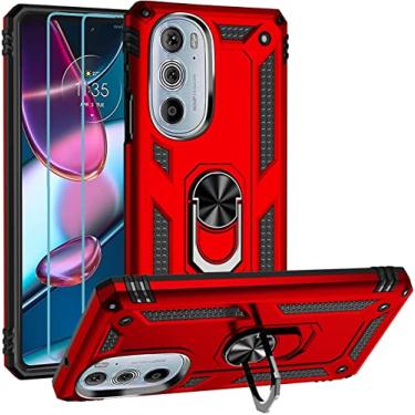 Imagem de Case for Motorola moto edge 30 pro with Slide Camera Cover,Military Grade Heavy Duty Protection Phone Case Cover with Magnetic Ring Kickstand for Motorola moto edge 30 pro (vermelho)