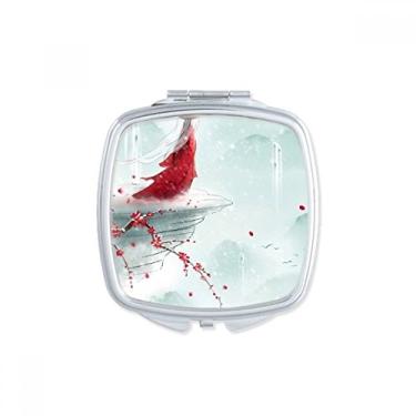 Imagem de Selado com um beijo espelho quadrado de aquarela chinesa portátil compacto bolso maquiagem vidro dupla face