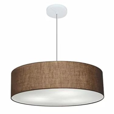 Imagem de Lustre Pendente Cilíndrico Cúpula Tecido 60x15 cm, Vivare Iluminação, Pendente4221 LC, Café, Grande