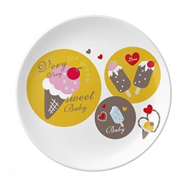 Imagem de Prato de sorvete com coração de cereja e picolé de porcelana decorativa para mesa de jantar