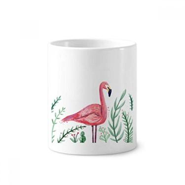 Imagem de Porta-canetas de escova de dentes de plantas de flamingo tropical, caneca branca de cerâmica 355 ml