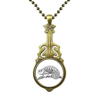 Imagem de DIYthinker Colar de desenho de animal de lagarto de cauda longa com pingente de música de guitarra antiga