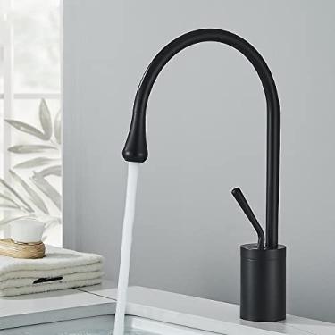 Imagem de Torneira para lavatório de banheiro ouro escovado bico de alavanca única misturador de água quente e fria torneira para pia, preto fosco médio, tamanho único