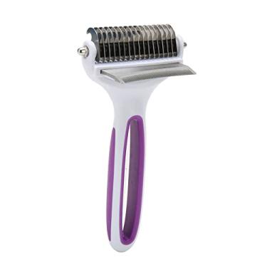 Imagem de Pente de Desmatagem para Animais de Estimação, Ancinho de Subpêlo 2 Em 1 para Animais de Estimação Lâminas de Aço Inoxidável Forte Massagem na Pele para Gatos para Remover Nós (Roxo)