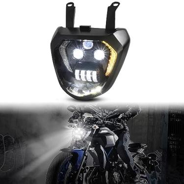 Imagem de VEISUTOR Conjunto de faróis de LED para Yamaha MT-07 FZ-07 2014-2017, Farol dianteiro com alto e baixo, DRL e luzes de seta, Preto, IP67 à prova d'água