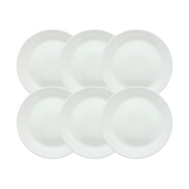 Imagem de Conjunto 6 Pratos Rasos Redondos Vidro Branco Resistente Grande Luxo Mesa Posta