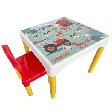 Imagem de Conjunto Mesa Mesinha Infantil Com 1 Cadeira Escolar Plástica Camaleão (Fazendinha)
