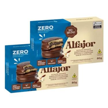 Imagem de Alfajor Sem Glúten Sem Lactose sabor Baunilha Recheio de Chocolate Zero Açúcar Seu Divino - 2 caixas de 80g