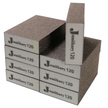 Imagem de 8 peças de blocos de lixa de 120 grãos, esponja de lixa fina Jamiikury lavável e reutilizável, esponja de lixa seca úmida para móveis de metal de madeira, tinta e drywall