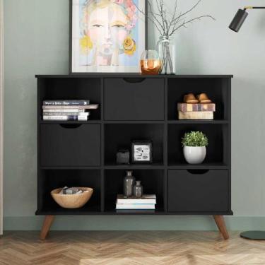 Imagem de Nicho Organizador Retro Preto Com 3 Gavetas Pretas Qmovi Móveis - LM D