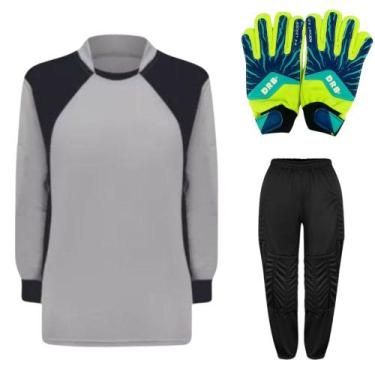 Imagem de Kit de Goleiro Infantil Camisa + Calça Acolchoada + Luva  - TRB, Cinza