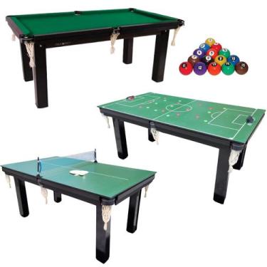 Imagem de Mesa 3 em 1 Sinuca/Ping Pong/Botão bolas numeradas + 4 tacos - Naciona