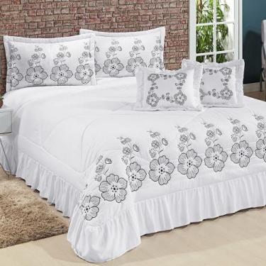 Imagem de Cobre Leito Casal Queen Amore 07 Peças Bordado - Branco com Preto - Bo