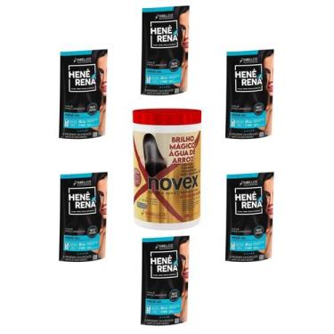 Imagem de Hene Em Gel Rena Preto Azulado 06x180gr Pouch+Brilho Magico Agua Arroz