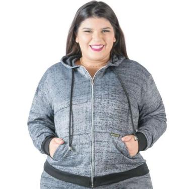 Imagem de Jaqueta com Capuz Catwalk Feminina Preto Rajado, GG, Azul, Feminino