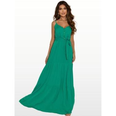 Imagem de Vestido Longo Rodado Camadas Elegante Casual - GF Moda, GG, Verde