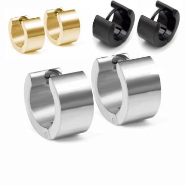 Imagem de brinco grosso masculino feminino argola grossa prata dourado preto 7mm