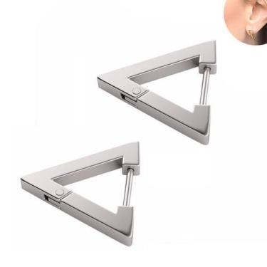 Imagem de brinco Triangular triângulo em aço inox argola estilo click masculino 