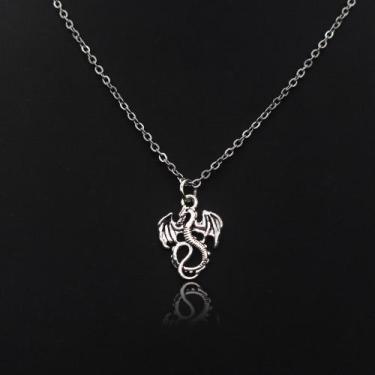 Imagem de colar corrente masculino feminino dragão de guerra em aço inox prata p
