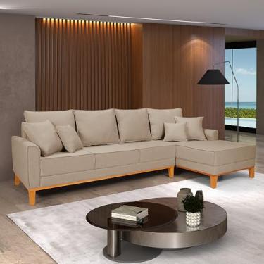 Imagem de Sofá Beny Chaise e 4 lugares Living Linho Base de Madeira Fixo Sala (Bege, Lado Direito)