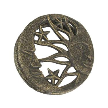 Imagem de Aldrava de ferro fundido de bronze encantador - Design decorativo de aldrava de sol, lua e estrelas para decoração rústica da porta da frente - 11 cm de diâmetro - fácil de instalar