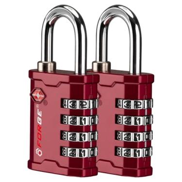 Imagem de FORGE Fechadura de combinação aprovada pela TSA de 4 dígitos, caixa de ferramentas e trava de caixa, cadeado de combinação para viagens, academia, casa. Vermelho 2 fechaduras.