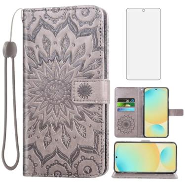 Imagem de Asuwish Capa de telefone para Samsung Galaxy S24 FE 5G carteira com protetor de tela de vidro temperado e couro girassol capa flip fina suporte para cartão acessórios de celular S 24 EF S24FE 24S