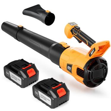 Imagem de Soprador de folhas sem fio, soprador de folhas elétrico sem fio com 2 * 4,0 Ah alimentado por bateria de íon de lítio, sopradores para cuidados com o gramado, sopradores com bocal de extensão,