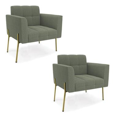 Imagem de Poltrona Sala Estar Pé Ferro Dourado Kit 2 Elisa Bouclê D03 Verde Pistache