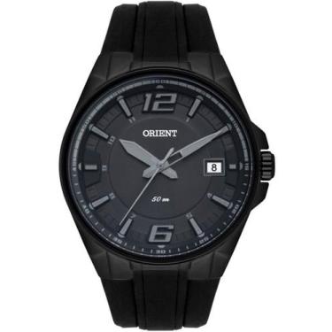 Imagem de Relogio Orient Masculino preto pulseira de borracha silicone com calen