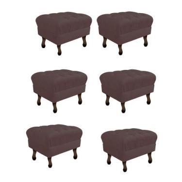 Imagem de Kit 06 Puff Retrô Capitonê Decorativo  Pé em Madeira Sala de Estar Rec