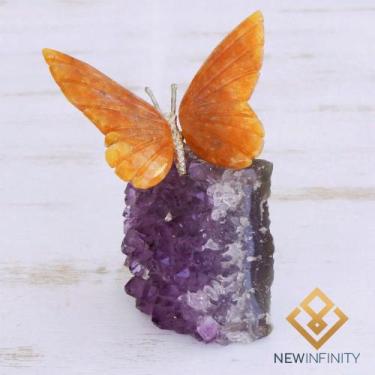 Imagem de Borboleta Calcita Laranja Ametista Decoração Pedra Natural - New Infin